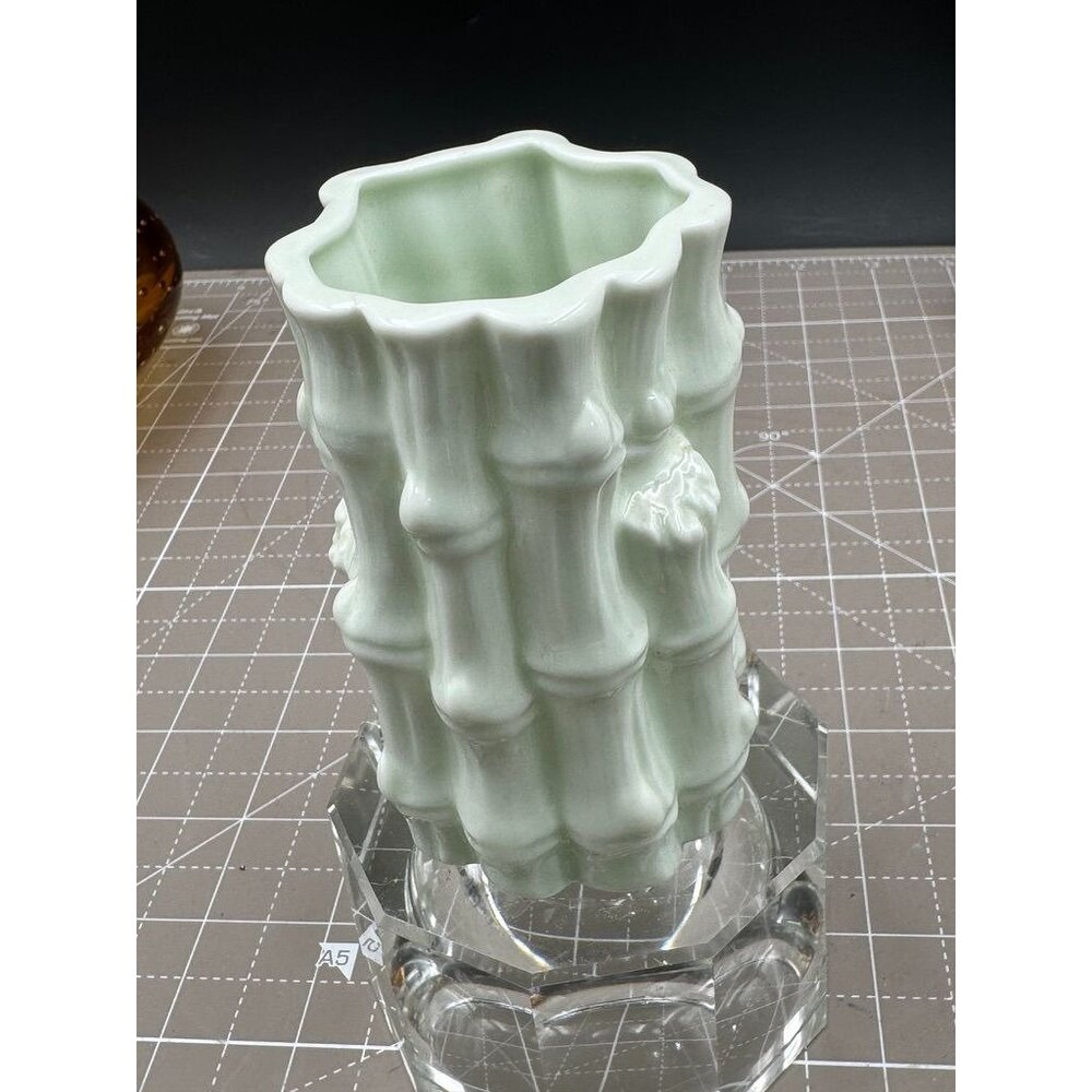 Bamboo Stalk Celadon Glaze Asian Porcelain 4" Vase Pencil Holder